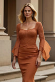 Sunset Ruffled Mermaid Satin Long Mother of the Bride Dress with Lace