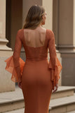 Sunset Ruffled Mermaid Satin Long Mother of the Bride Dress with Lace