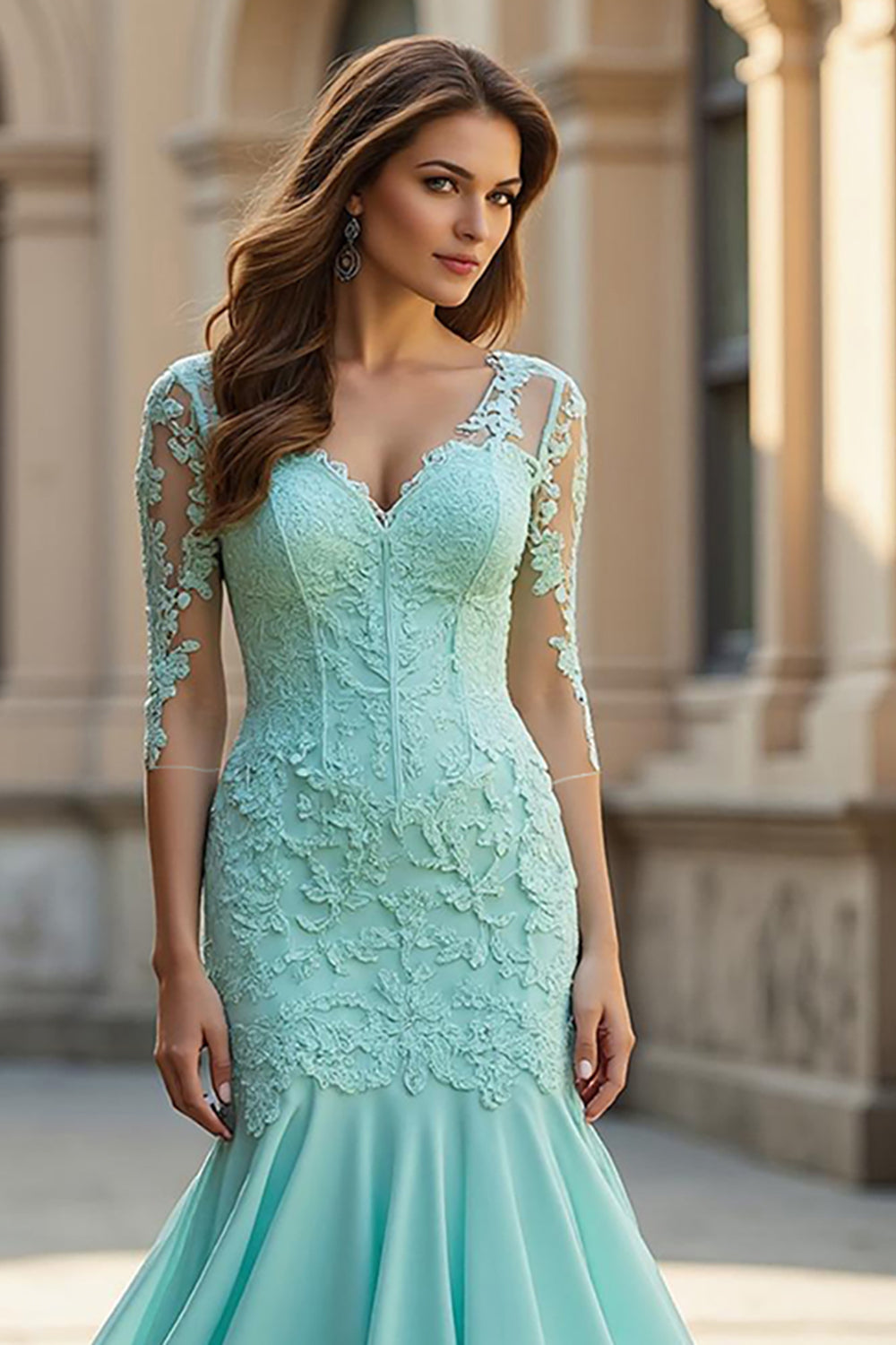 Light Green Corset Mermaid Chiffon Long Prom Dress with Lace