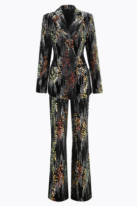 Sparkly Black Sequin 2 Piece Peak Lapel Women Prom Suits