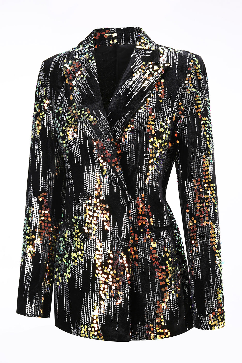 Sparkly Black Sequin 2 Piece Peak Lapel Women Prom Suits