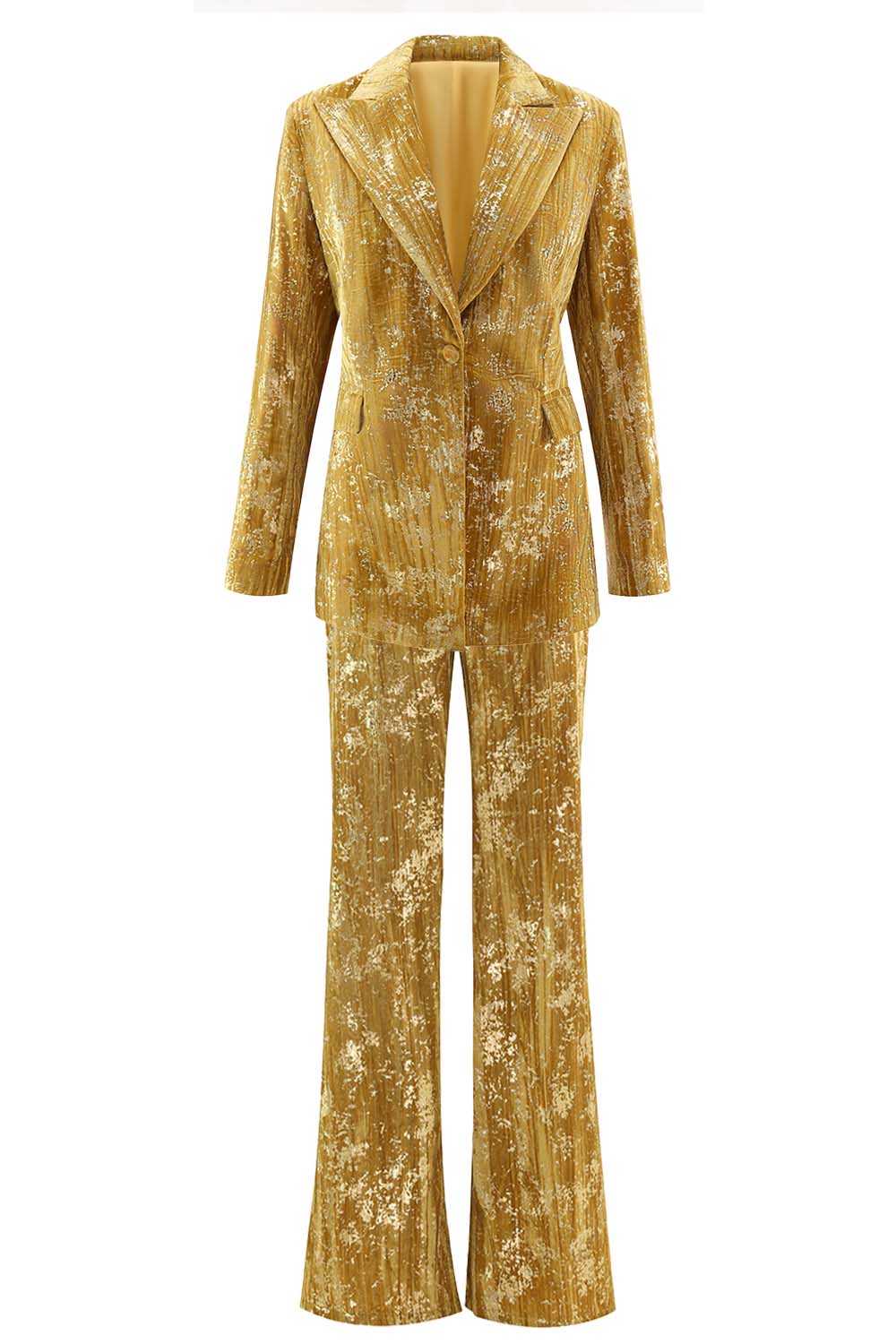 Sparkly Yellow 2 Piece Notched Lapel Women Prom Suits