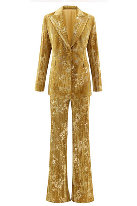 Sparkly Yellow 2 Piece Notched Lapel Women Prom Suits