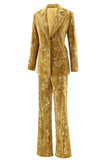 Sparkly Yellow 2 Piece Notched Lapel Women Prom Suits