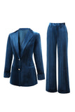 Peacock Blue 2 Piece Velvet Notched Lapel Women Prom Suits