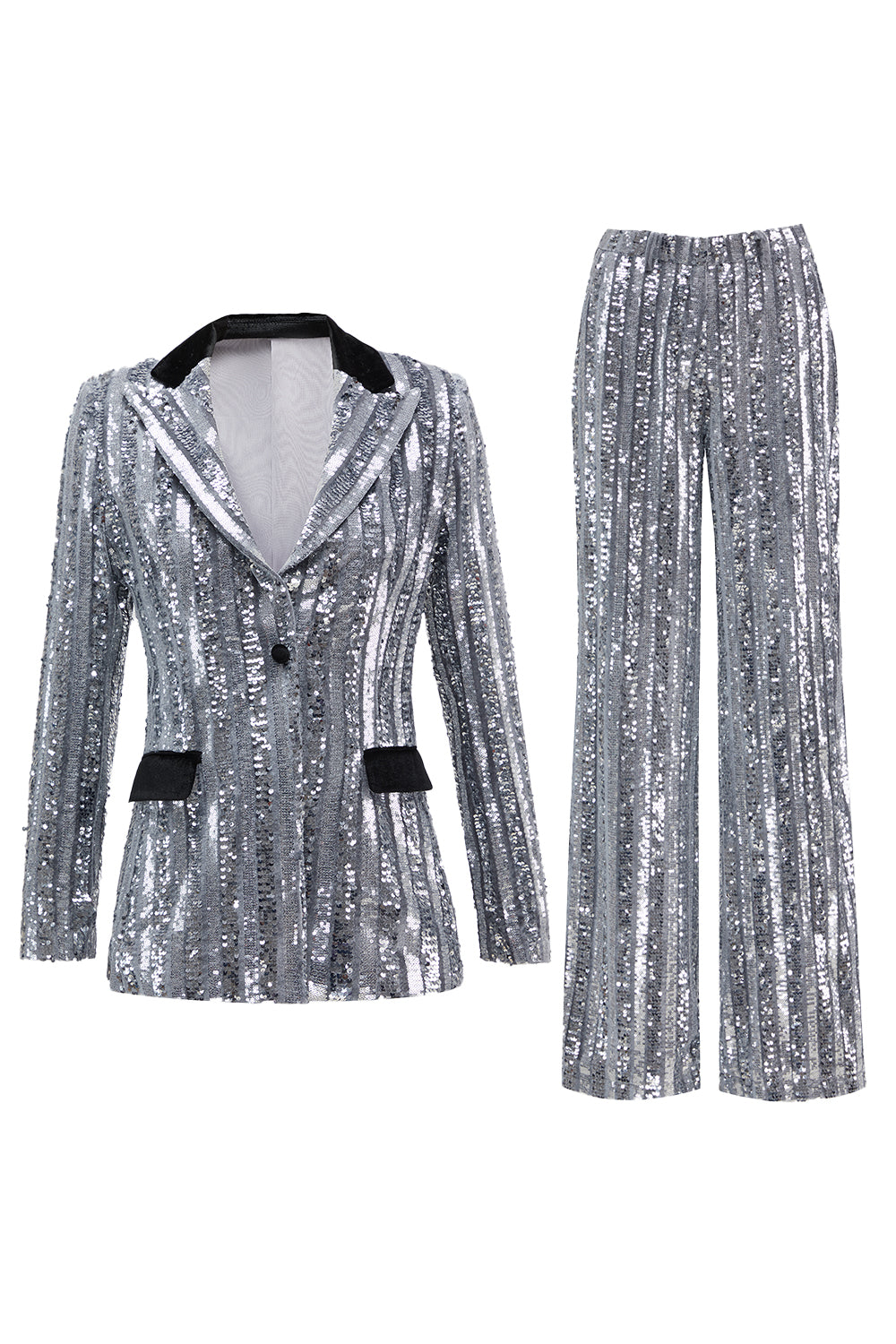 Sparkly Silver 2 Piece Sequin Peak Lapel Women Prom Suits