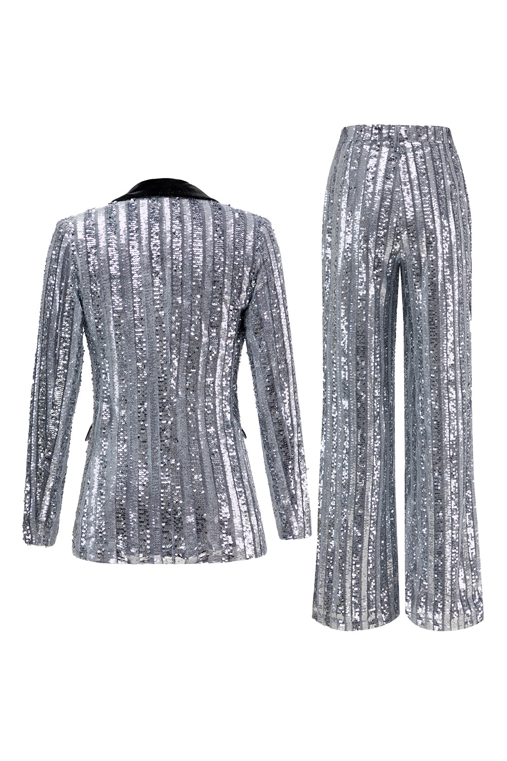 Sparkly Silver 2 Piece Sequin Peak Lapel Women Prom Suits