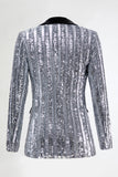 Sparkly Silver 2 Piece Sequin Peak Lapel Women Prom Suits