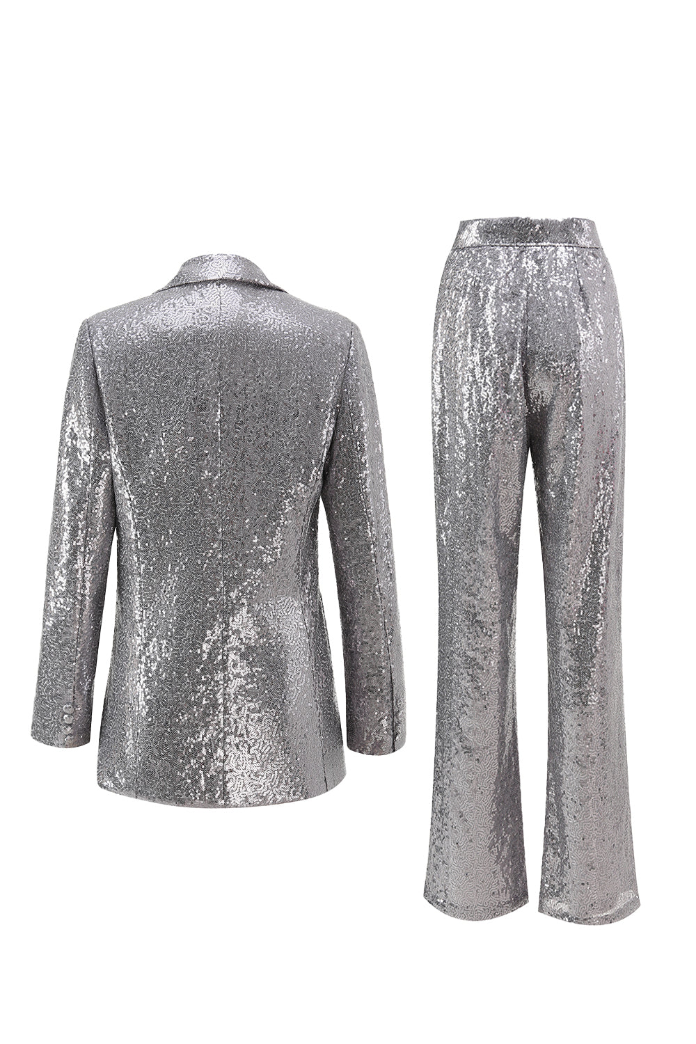 Sparkly Silver Notched Lapel 2 Piece Sequin Women Prom Suits