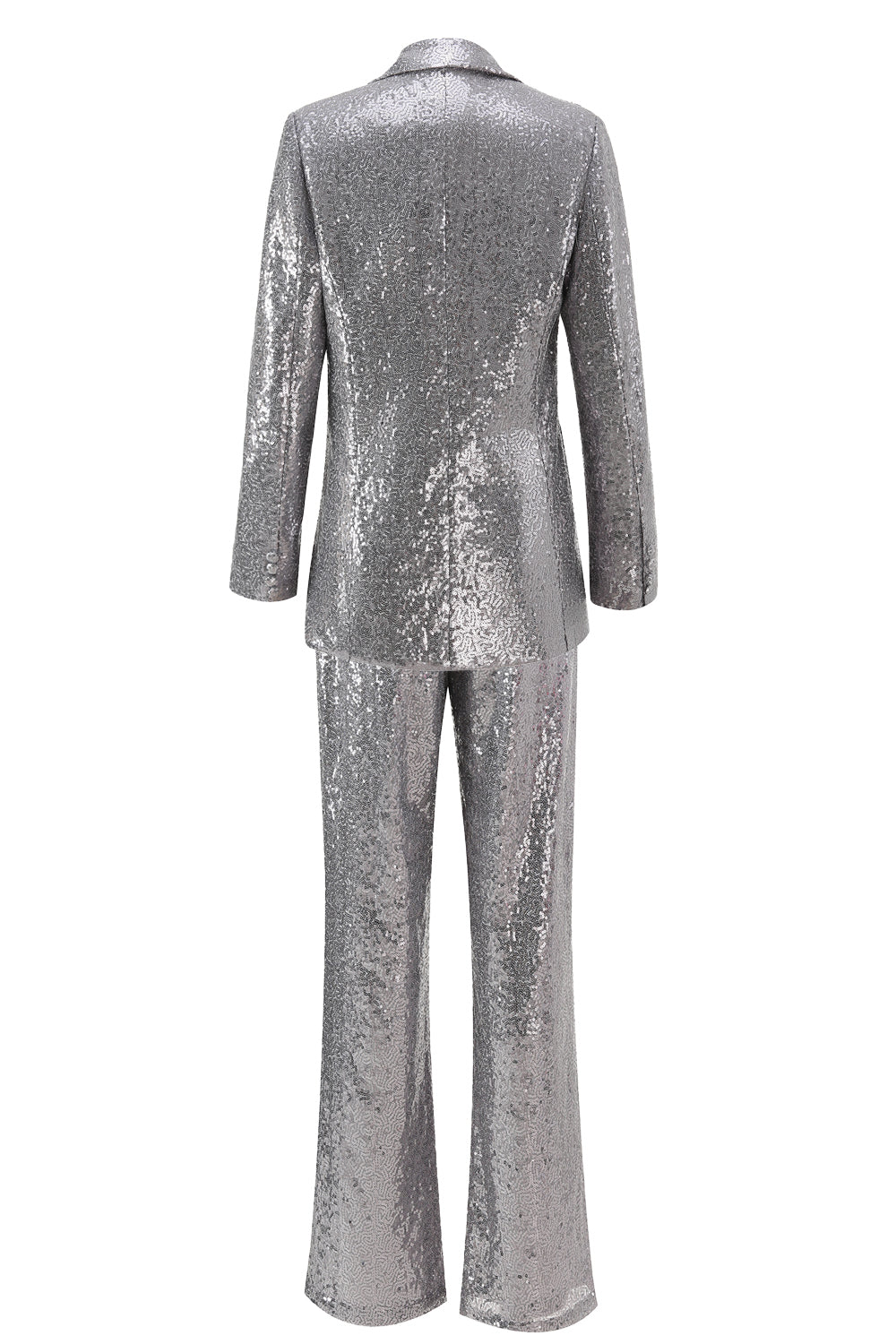 Sparkly Silver Notched Lapel 2 Piece Sequin Women Prom Suits
