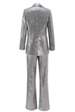 Sparkly Silver Notched Lapel 2 Piece Sequin Women Prom Suits