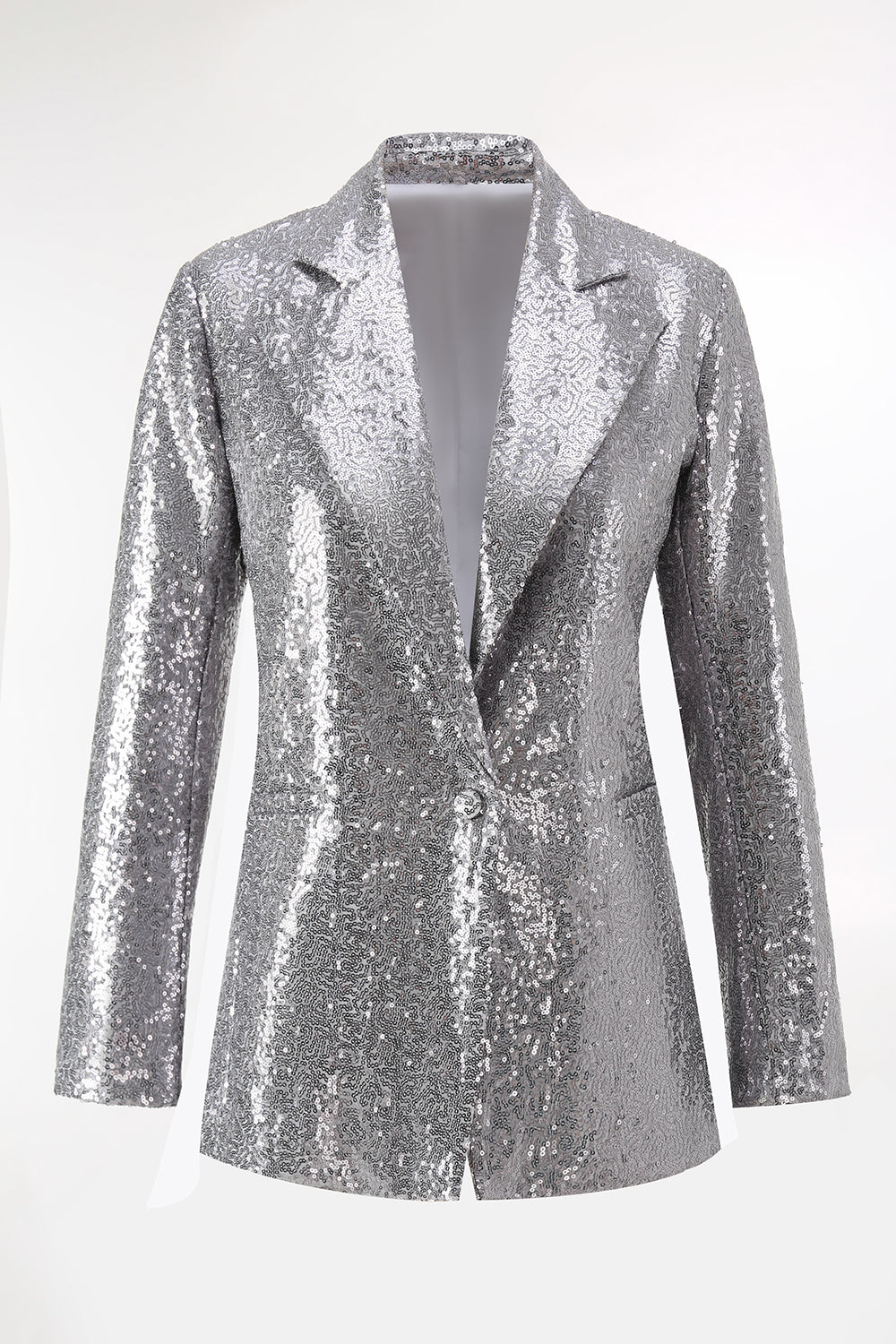 Sparkly Silver Notched Lapel 2 Piece Sequin Women Prom Suits