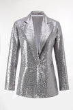 Sparkly Silver Notched Lapel 2 Piece Sequin Women Prom Suits