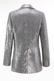 Sparkly Silver Notched Lapel 2 Piece Sequin Women Prom Suits