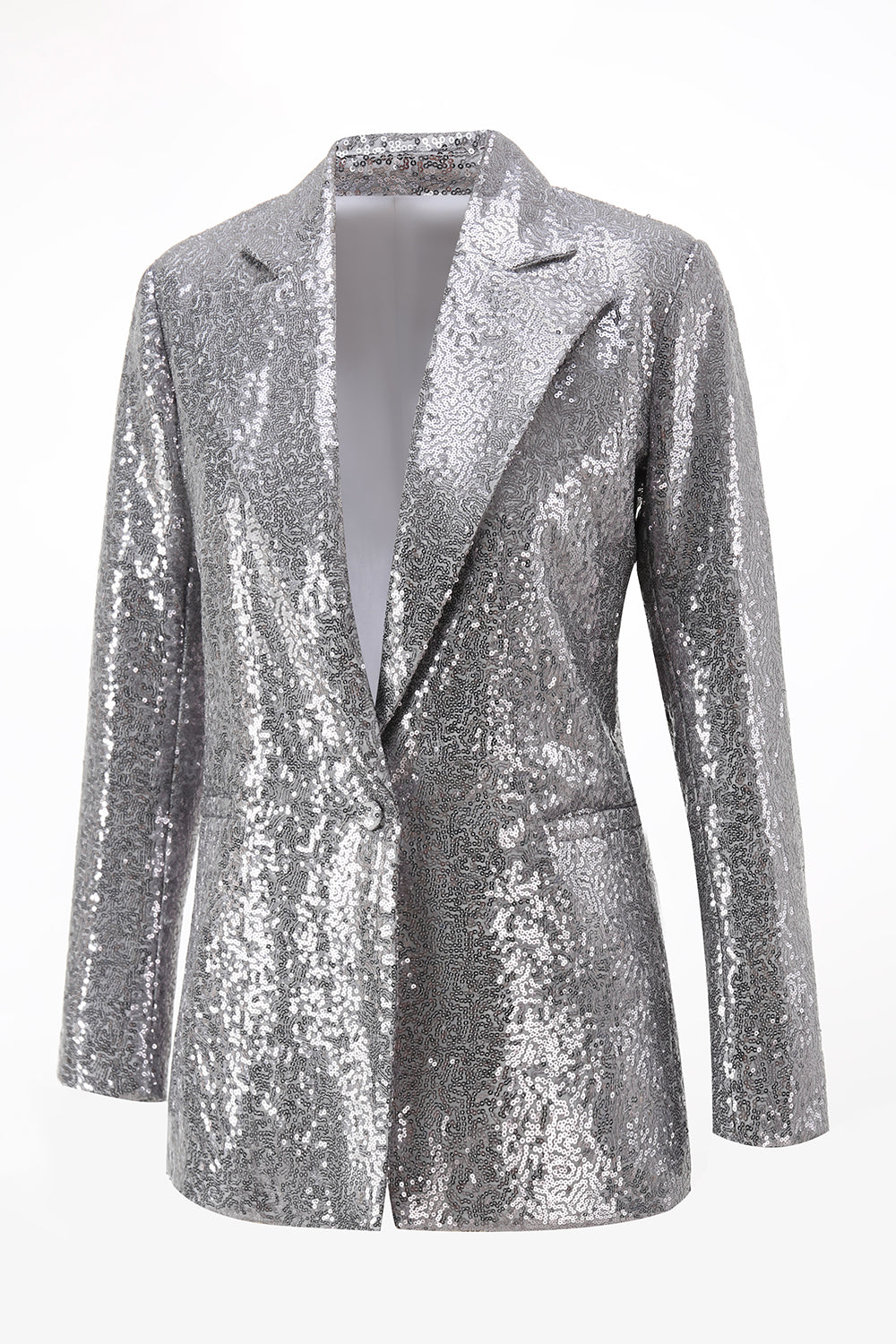 Sparkly Silver Notched Lapel 2 Piece Sequin Women Prom Suits