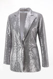 Sparkly Silver Notched Lapel 2 Piece Sequin Women Prom Suits