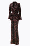 Sparkly Coffee 2 Piece Sequin Peak Lapel Women Prom Suits with Sash