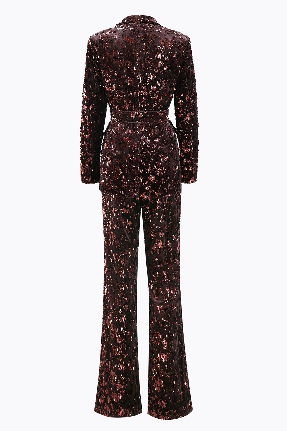 Sparkly Coffee 2 Piece Sequin Peak Lapel Women Prom Suits with Sash
