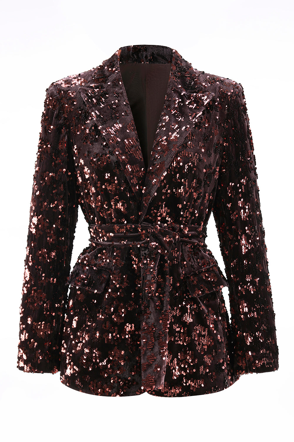 Sparkly Coffee 2 Piece Sequin Peak Lapel Women Prom Suits with Sash