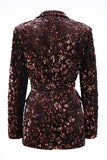 Sparkly Coffee 2 Piece Sequin Peak Lapel Women Prom Suits with Sash