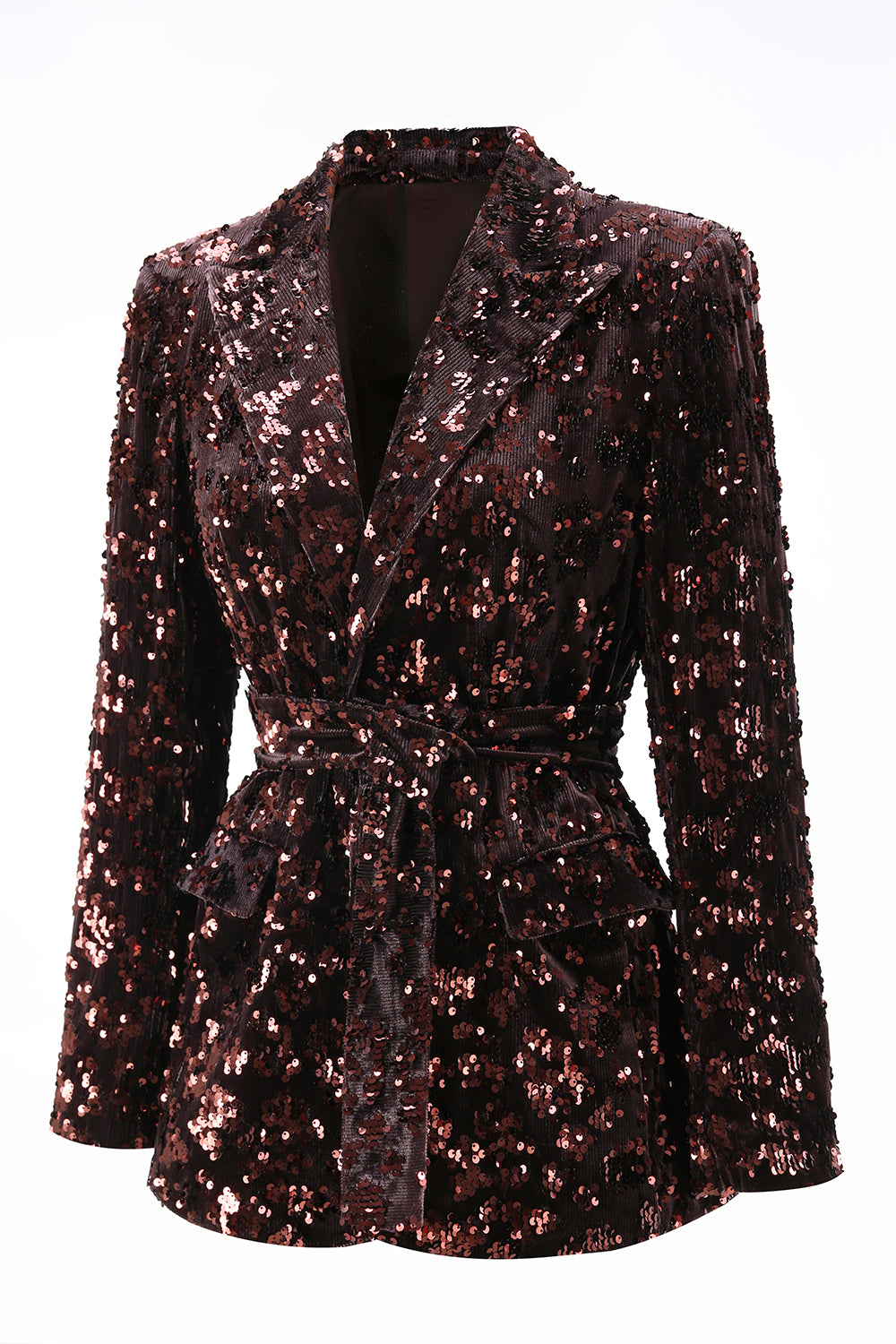 Sparkly Coffee 2 Piece Sequin Peak Lapel Women Prom Suits with Sash