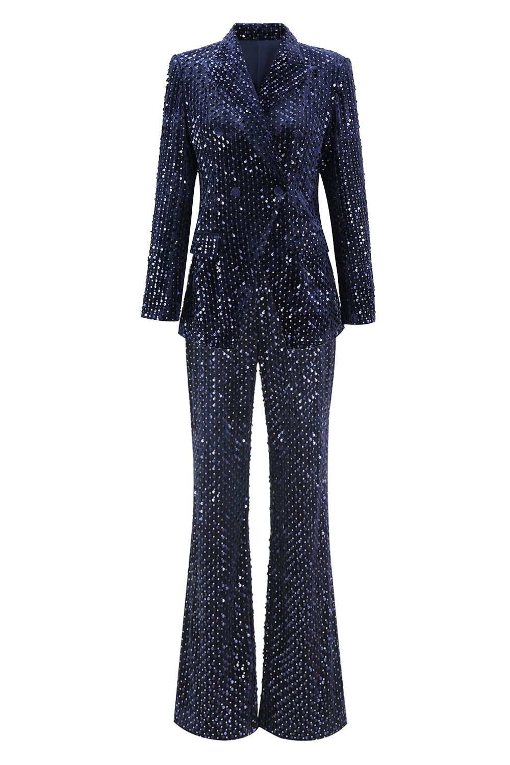 Sparkly Navy Sequins 2 Piece Peak Lapel Women Prom Suits