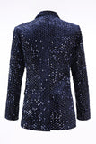 Sparkly Navy Sequins 2 Piece Peak Lapel Women Prom Suits