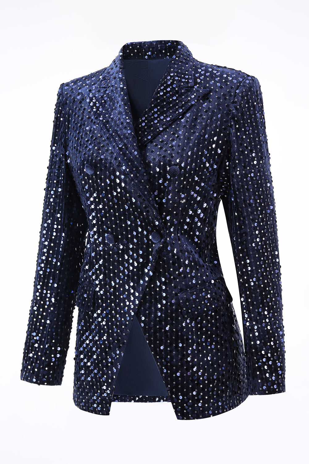 Sparkly Navy Sequins 2 Piece Peak Lapel Women Prom Suits