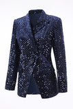 Sparkly Navy Sequins 2 Piece Peak Lapel Women Prom Suits