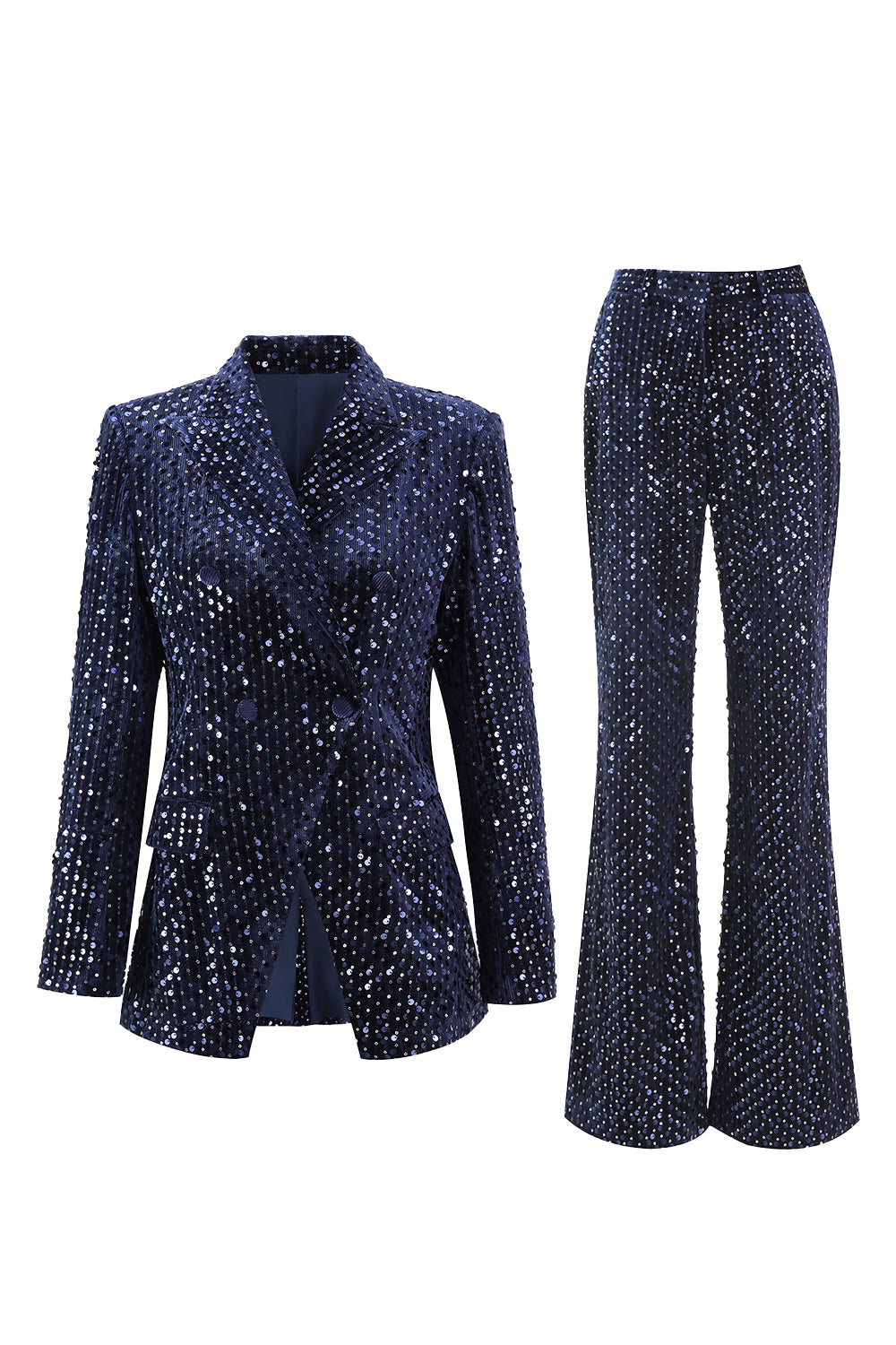 Sparkly Navy Sequins 2 Piece Peak Lapel Women Prom Suits