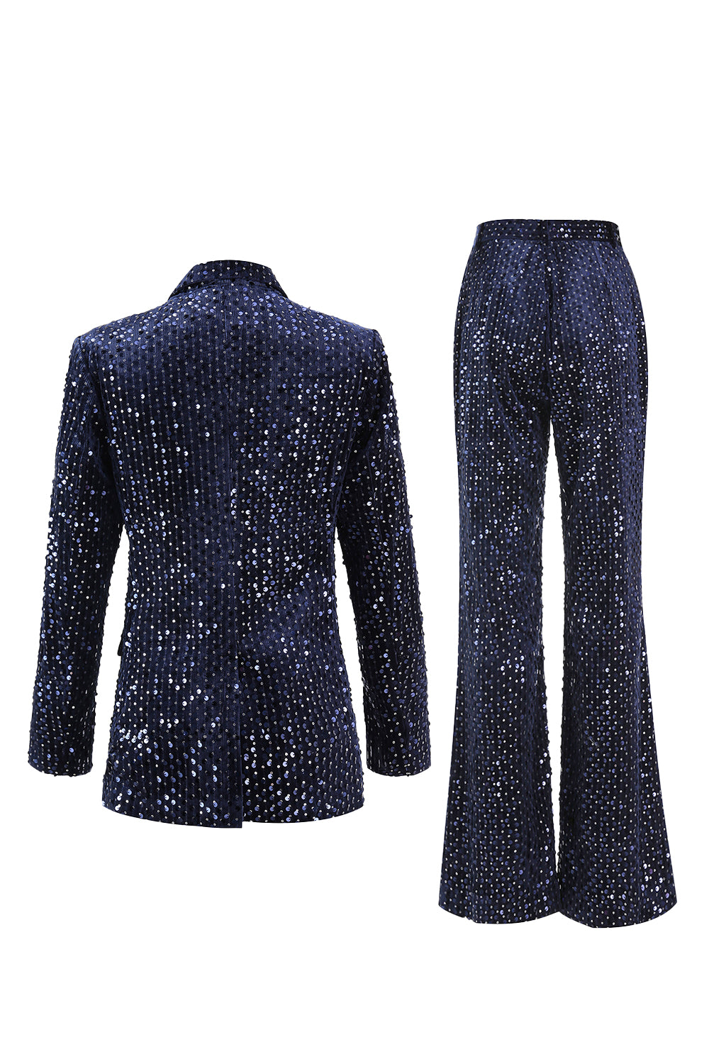 Sparkly Navy Sequins 2 Piece Peak Lapel Women Prom Suits