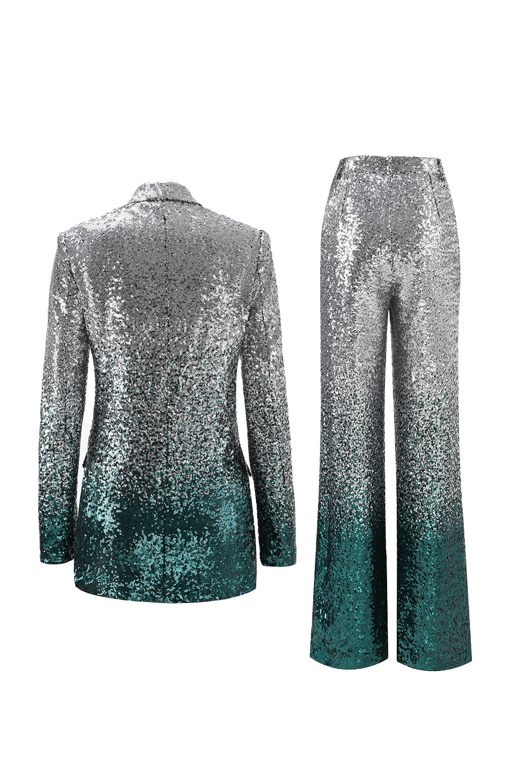 Sparkly Silver and Peacock 2 Piece Sequin Women Prom Suits