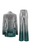 Sparkly Silver and Peacock 2 Piece Sequin Women Prom Suits