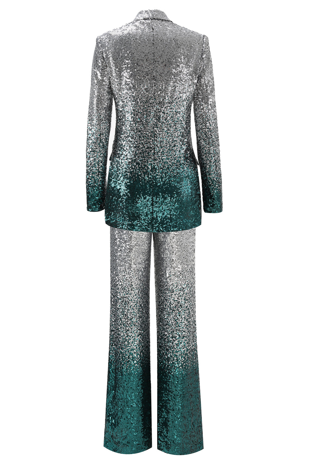Sparkly Silver and Peacock 2 Piece Sequin Women Prom Suits