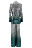 Sparkly Silver and Peacock 2 Piece Sequin Women Prom Suits