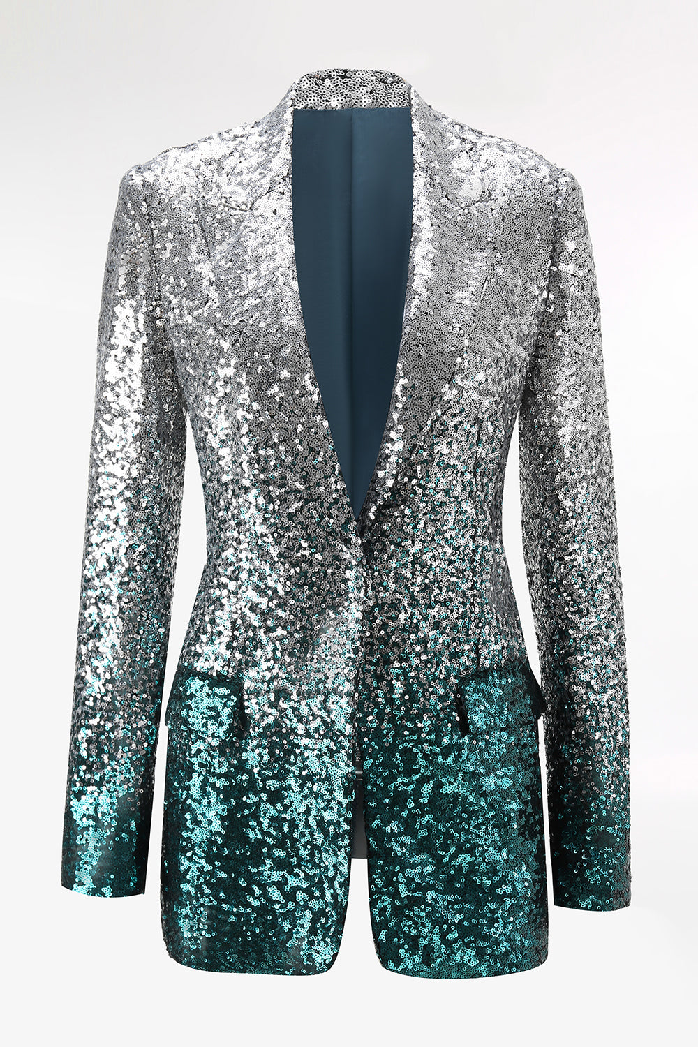 Sparkly Silver and Peacock 2 Piece Sequin Women Prom Suits