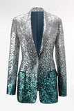 Sparkly Silver and Peacock 2 Piece Sequin Women Prom Suits