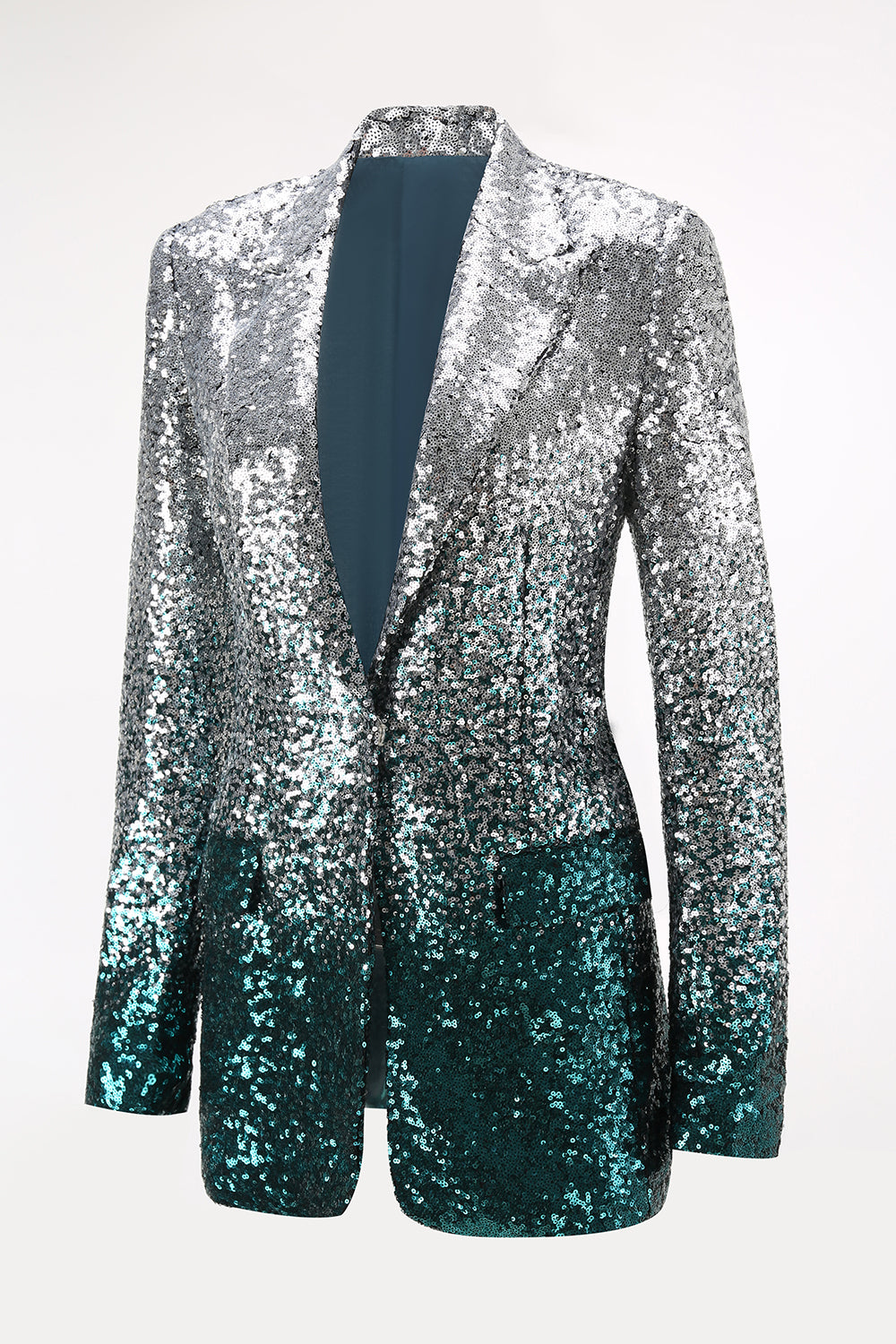 Sparkly Silver and Peacock 2 Piece Sequin Women Prom Suits