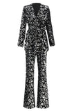 Sparkly Black Sequin 2 Piece Women Prom Suits with Sash