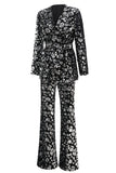 Sparkly Black Sequin 2 Piece Women Prom Suits with Sash
