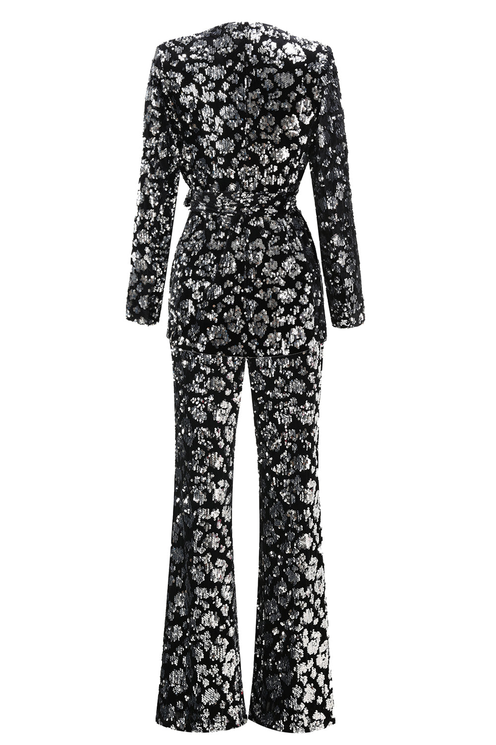 Sparkly Black Sequin 2 Piece Women Prom Suits with Sash