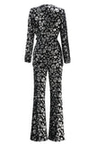 Sparkly Black Sequin 2 Piece Women Prom Suits with Sash