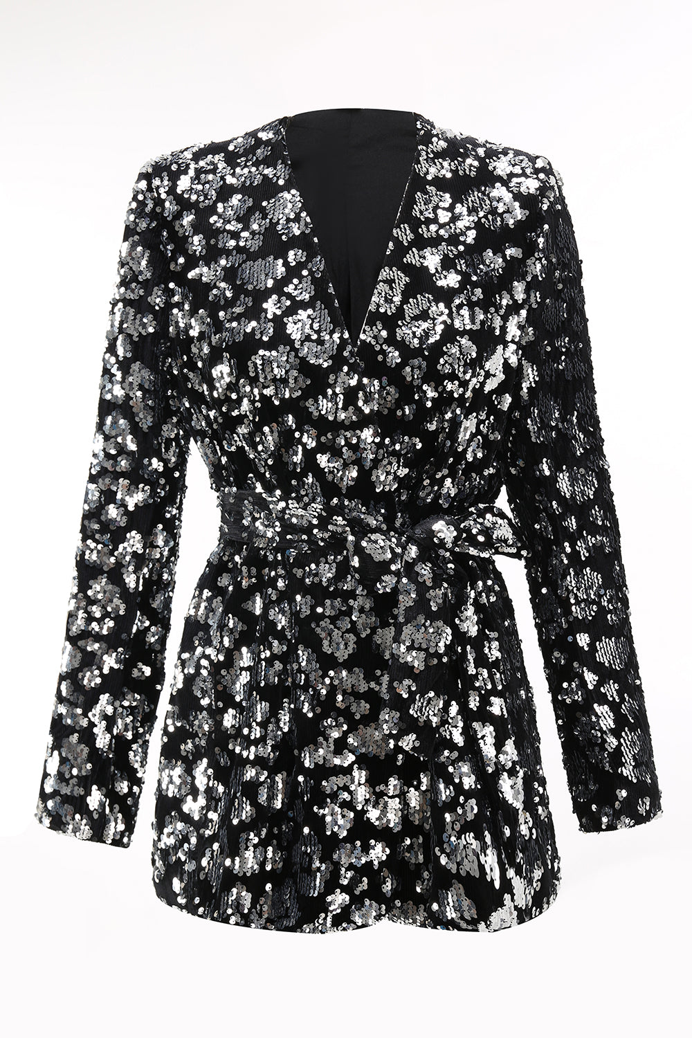 Sparkly Black Sequin 2 Piece Women Prom Suits with Sash