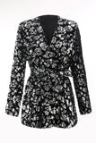 Sparkly Black Sequin 2 Piece Women Prom Suits with Sash