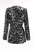 Sparkly Black Sequin 2 Piece Women Prom Suits with Sash