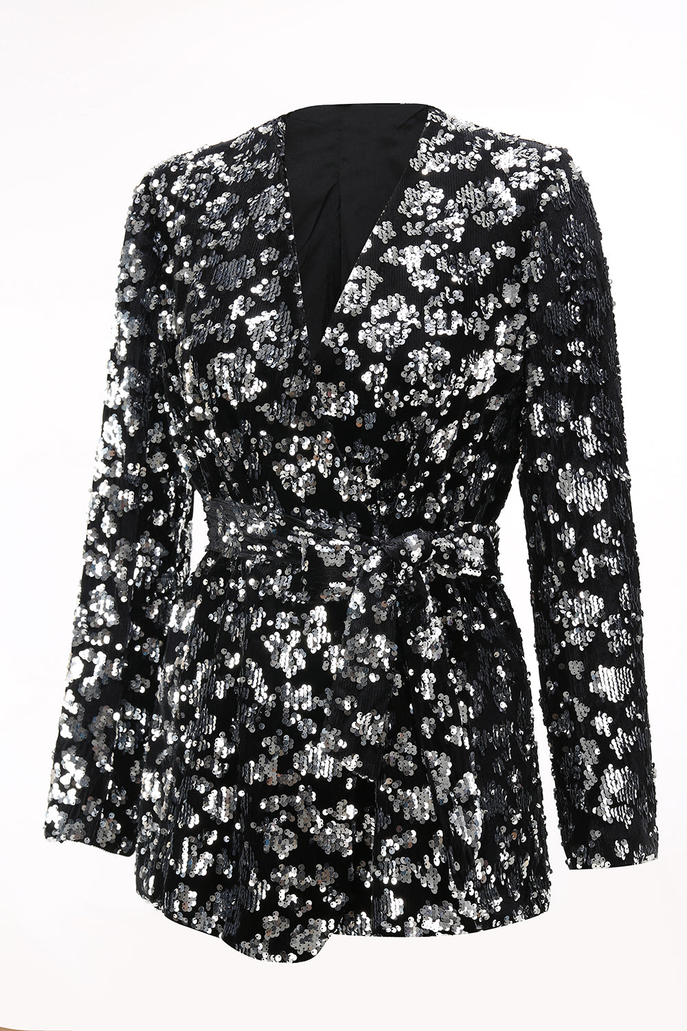 Sparkly Black Sequin 2 Piece Women Prom Suits with Sash