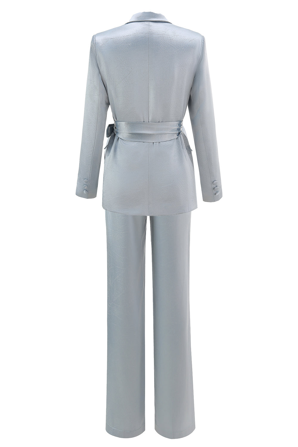 Zapakasa Women Dusty Blue Satin Women Prom Suits with Sash 2 Piece Peak Lapel Business Suits with Sleeves Zapakasa Women Dusty Blue Satin Women Prom Suits with Sash 2 Piece Peak Lapel Business Suits with Sleeves