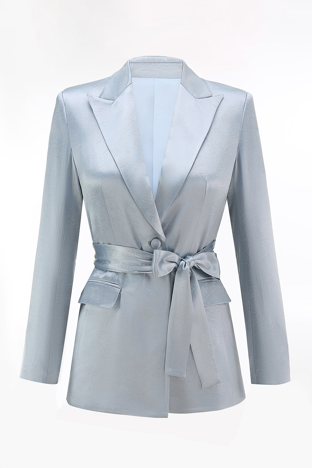 Dusty Blue Satin 2 Piece Women Prom Suits with Sash