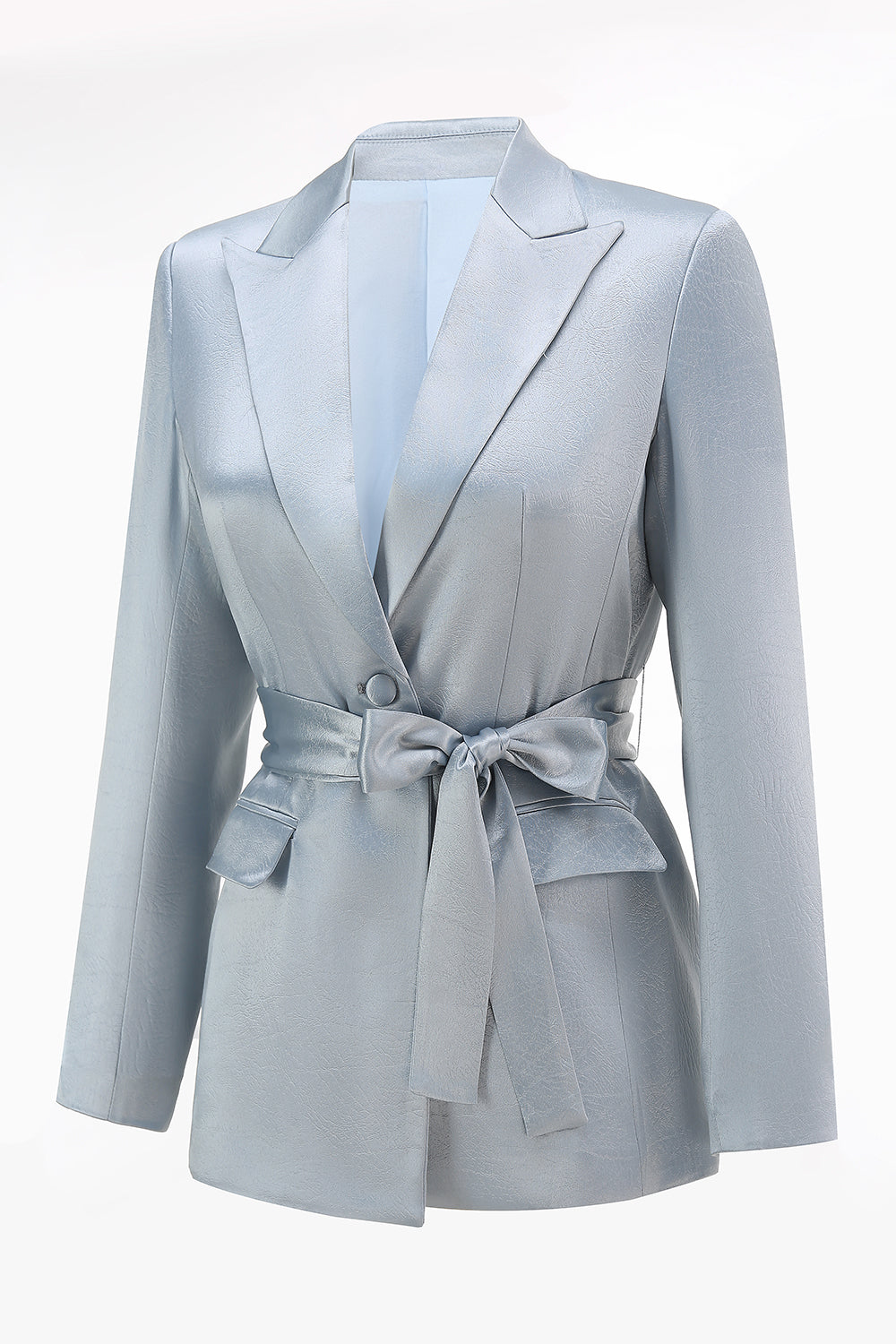Dusty Blue Satin 2 Piece Women Prom Suits with Sash
