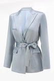Dusty Blue Satin 2 Piece Women Prom Suits with Sash